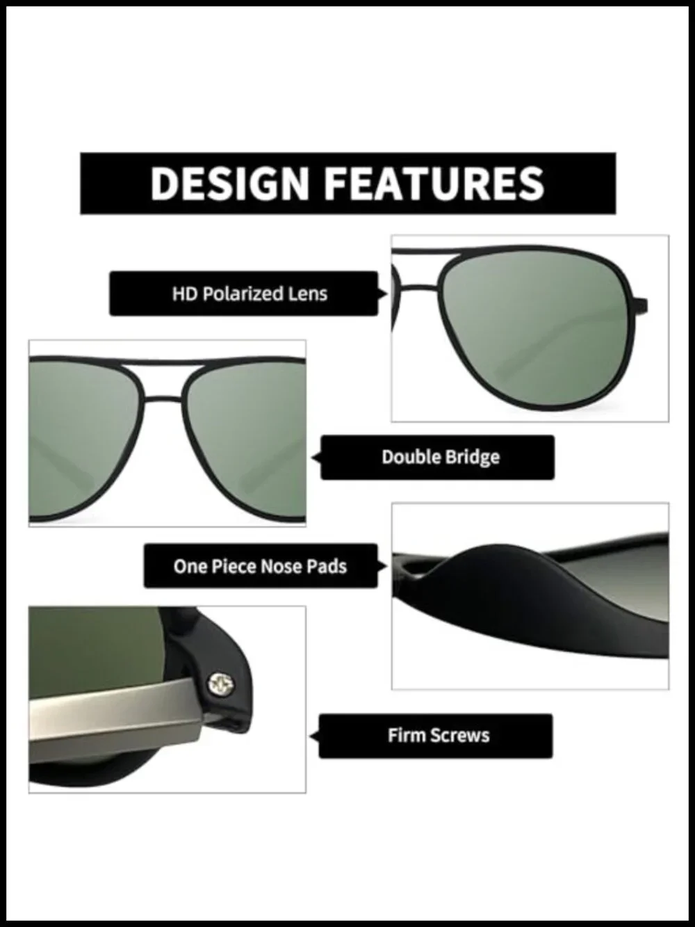 Polarized Aviator Sunglasses Lightweight TR90 UV400 Protection Oversized